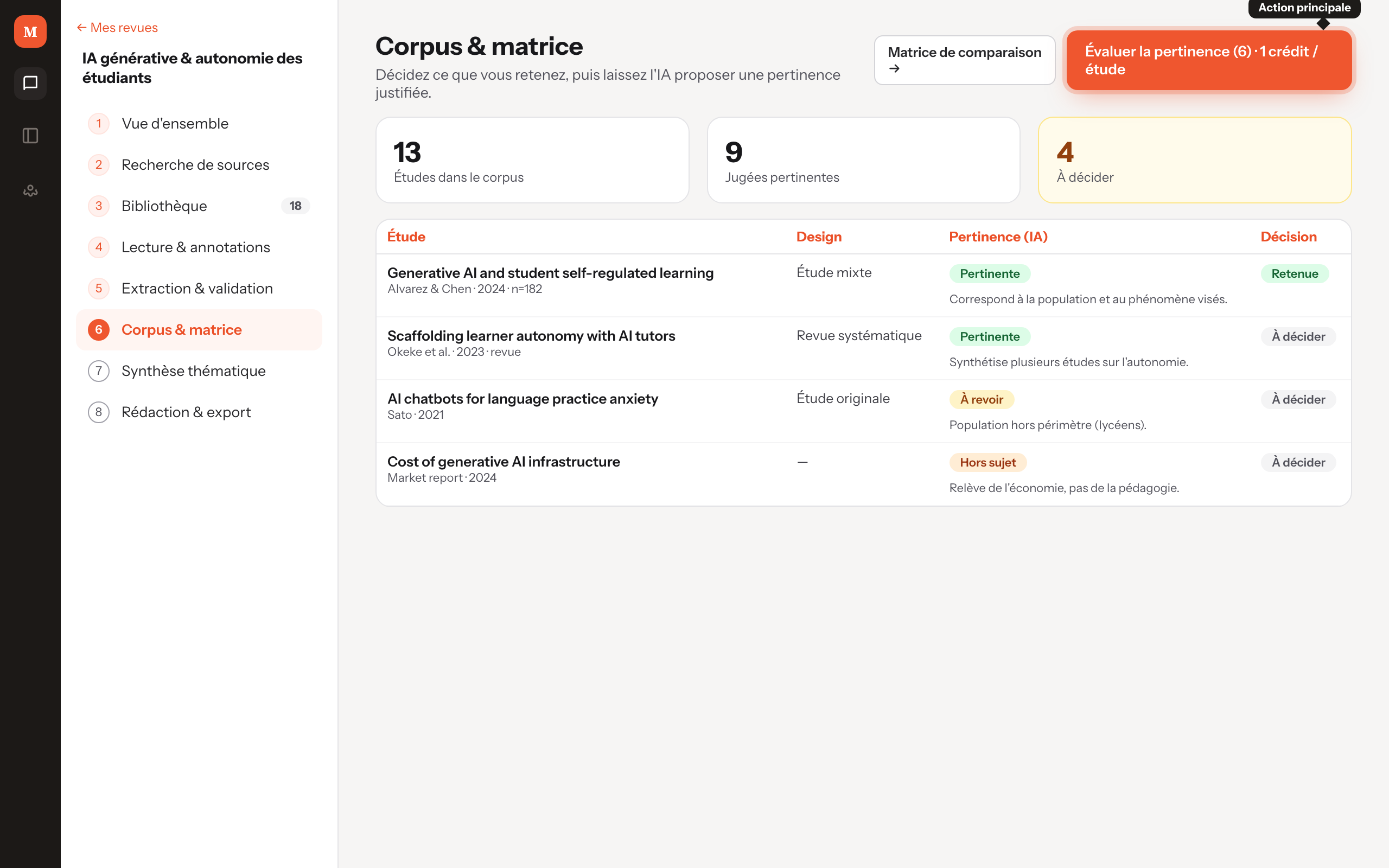 Corpus : évaluation de pertinence des études