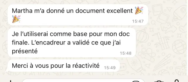 Message d'un étudiant satisfait